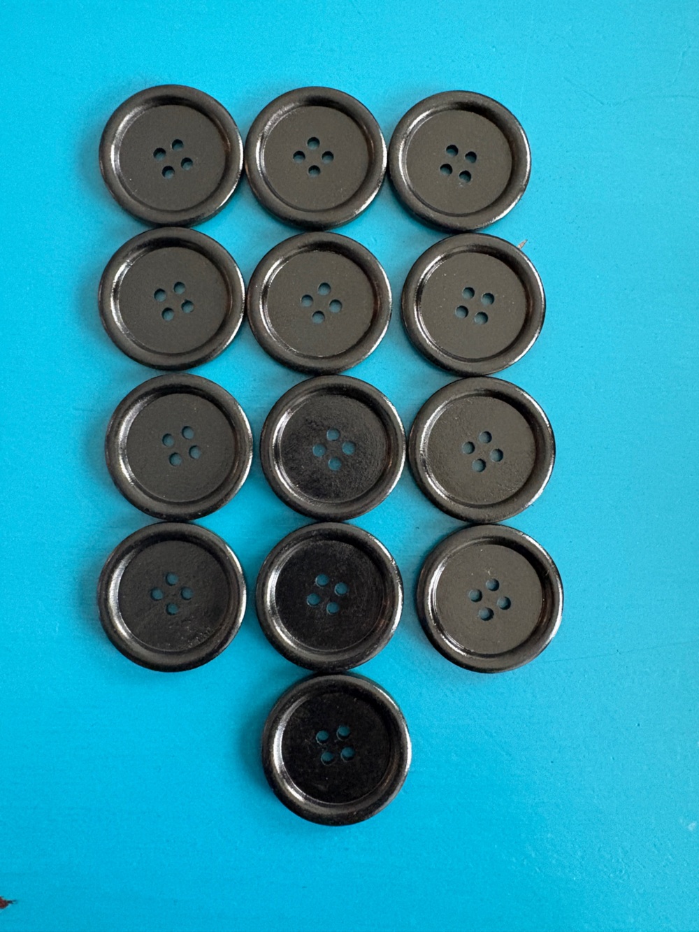 1.5” , 14pc Black Wooden 4-Hole Buttons - Smooth, Thick